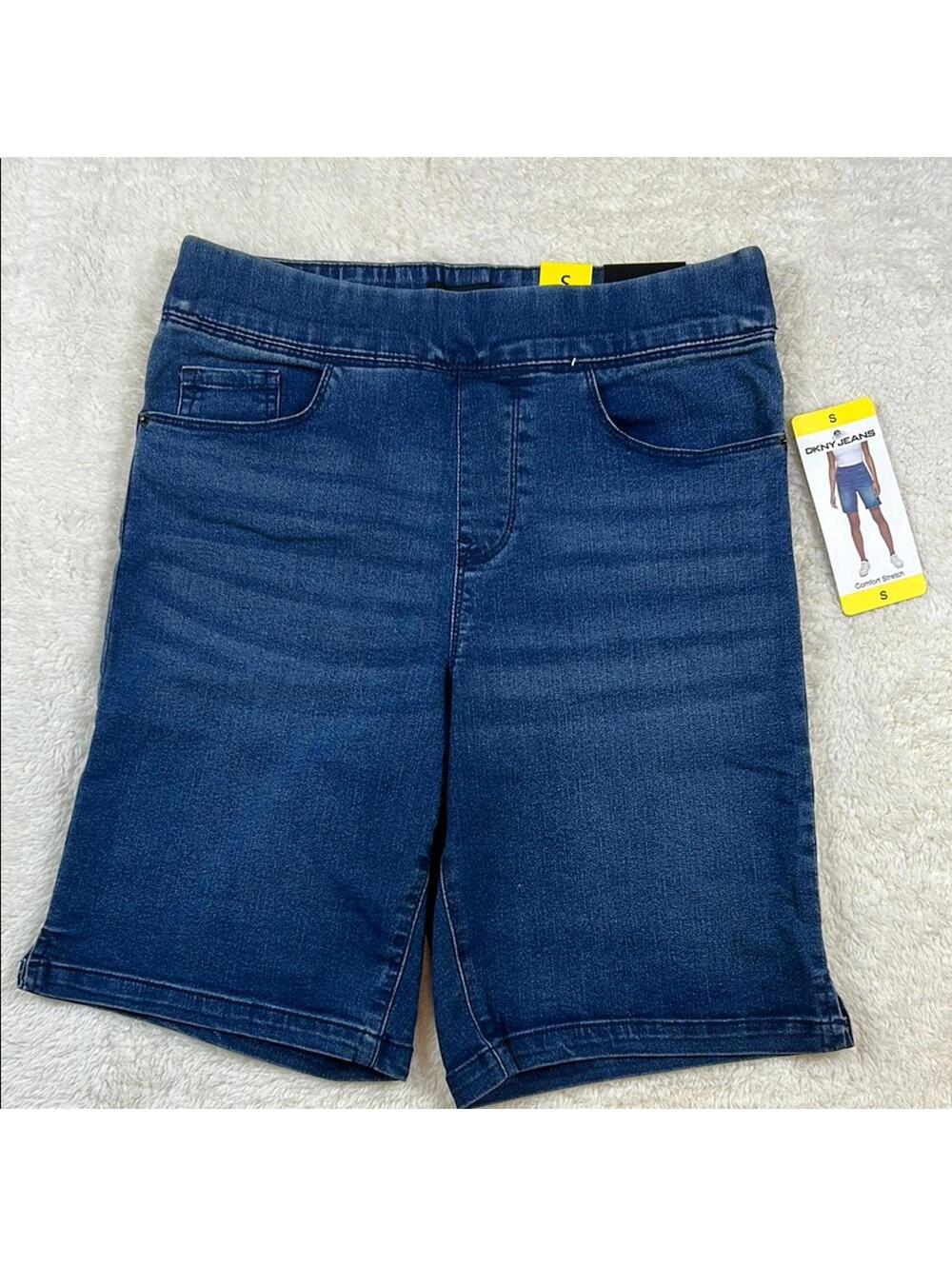 DKNY Jeans Pull-On Denim Shorts Size Small NWT Stretch Blue Mid Rise Jean Shorts